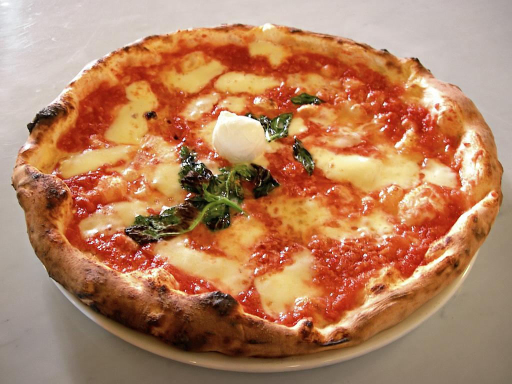House Margherita — tomato, fior di latte, basil after the fire.